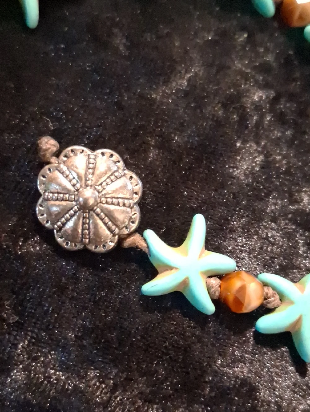 Turquoise Starfish Bead Anklet Bracelet with Brown Accent Stones - 10 To 12 In L